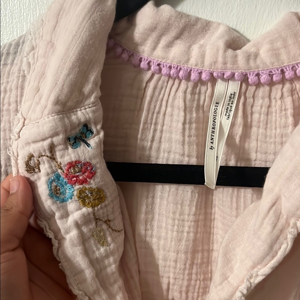 Anthropologie Pink Shirt with Embroidered - Picture 6 of 9